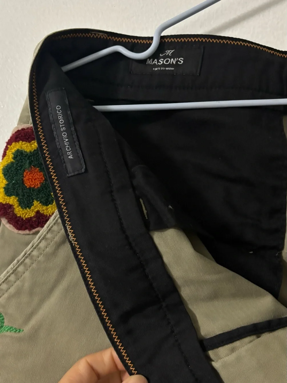Mason Olive Cargo Pants with Floral & Patch Details